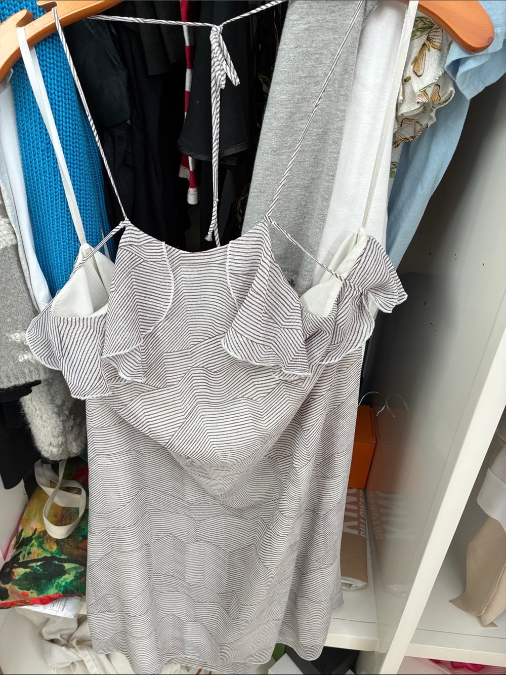 BCBGeneration Striped Ruffle Cami Dress sz Small - White/Grey